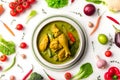 Top View Thai food, green curry chicken. Generative ai