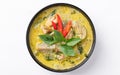 Thai green curry chicken in bowl on white background Royalty Free Stock Photo