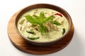 Top View, Thai Green Curry On A Wooden Boardon White Background