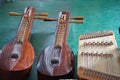 Top view Thai musical instruments, zither and kim are wooden stringed instruments.