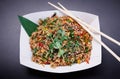 Top view thai wok fried rice with vegetables and chopsticks Royalty Free Stock Photo