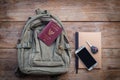 Top view Thailand passport, backpack, smartphone, car key and bo Royalty Free Stock Photo