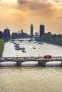 Top view of Thames and westminster bridge in London