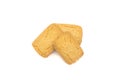 Top view of three butter cookies on white background