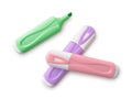 Top view of three highlighter felt pens