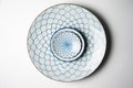 Top view of three porcelain plate with blue pattern Royalty Free Stock Photo