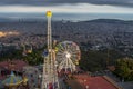 Top view on the Tibidabo amusement park with the views of Barcelona city