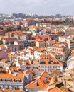 Top view of the tiled red roofs of Lisbon in Portugal.