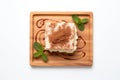 Top View, Tiramisu On A Wooden Boardon White Background