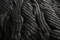 Top view of tire texture tracks on black ground