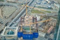 April 2019,Moscow,Russia.Top view to construction site of erecting skyscraper,futured office-tower