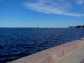 The top view to embankment of Onego lake in Petrozavodsk, Karelia, Russia