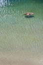 Top view to kayak boat on plansee lake water