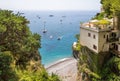 Little beach Spiaggia la Porta with the luxury yachts in Positano, Italy Royalty Free Stock Photo