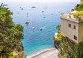 Little beach Spiaggia la Porta with the luxury yachts in Positano, Italy Royalty Free Stock Photo