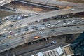 Top view to part of city road network. Multi level traffic junction