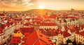 Top view to red roofs skyline of Prague city Royalty Free Stock Photo