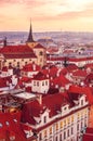 Top view to red roofs skyline of Prague city Royalty Free Stock Photo