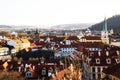 Top view to red roofs skyline of Prague city, Czech Republic. Aerial view of Prague city with terracotta roof tiles, Prague, Royalty Free Stock Photo