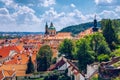 Top view to red roofs skyline of Prague city, Czech Republic. Aerial view of Prague city with terracotta roof tiles, Prague, Royalty Free Stock Photo