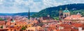 Top view to red roofs skyline of Prague city, Czech Republic. Aerial view of Prague city with terracotta roof tiles, Prague, Royalty Free Stock Photo