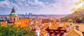 Top view to red roofs skyline of Prague city, Czech Republic. Aerial view of Prague city with terracotta roof tiles, Prague, Royalty Free Stock Photo