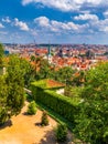 Top view to red roofs skyline of Prague city, Czech Republic. Aerial view of Prague city with terracotta roof tiles, Prague, Royalty Free Stock Photo