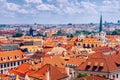 Top view to red roofs skyline of Prague city, Czech Republic. Aerial view of Prague city with terracotta roof tiles, Prague, Royalty Free Stock Photo