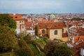 Top view to red roofs skyline of Prague city, Czech Republic. Aerial view of city Royalty Free Stock Photo