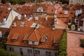 Top view to red roofs skyline of Prague city, Czech Republic. Aerial view Royalty Free Stock Photo