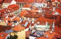 Top view to red tile roofs of Prague city Czech republic. Typical Prague houses Royalty Free Stock Photo