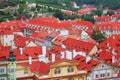 Top view to red tile roofs of Prague city Czech republic. Typical Prague houses Royalty Free Stock Photo