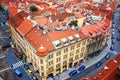 Top view to red tile roofs of Prague city Czech republic. Typical Prague houses Royalty Free Stock Photo