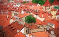 Top view to red tile roofs of Prague city Czech republic. Typical Prague houses Royalty Free Stock Photo