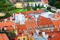 Top view to red tile roofs of Prague city Czech republic. Typical Prague houses Royalty Free Stock Photo