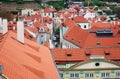 Top view to red tile roofs of Prague city Czech republic. Typical Prague houses Royalty Free Stock Photo