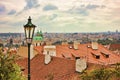 Top view to red tile roofs of Prague city Czech republic. Typical Prague houses Royalty Free Stock Photo