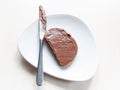 Top view of toast with chocolatte spread and knife Royalty Free Stock Photo