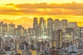 Top view of Tokyo city skyline Shinjuku and Shibuya area with beautiful sunset