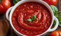 Top view of tomato sauce in a white cup