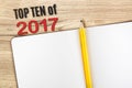 Top view Top ten of 2017 new year red number with blank open not Royalty Free Stock Photo