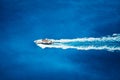 Top view of tourist boat sailing in the sea on full speed Royalty Free Stock Photo