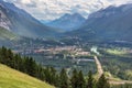 Top view of a town Banff in a Bow river valley Royalty Free Stock Photo