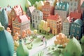 Top view of Town, 3D paper cut style, close-up. Urban concept, generative ai