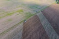 Top view of the tractor that plows the field. disking the soil. Soil cultivation after Royalty Free Stock Photo