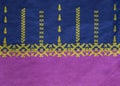 Top view of traditional Indian fabric with embroidery pattern