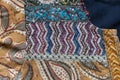 Top view of traditional Indian patchwork textile with colorful patterns