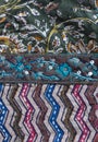 Top view of traditional Indian patchwork textile with colorful patterns