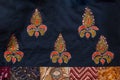 Top view of traditional Indian textile with colorful embroidery