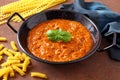 Traditional Italian Bolognese sauce in metal pan Royalty Free Stock Photo